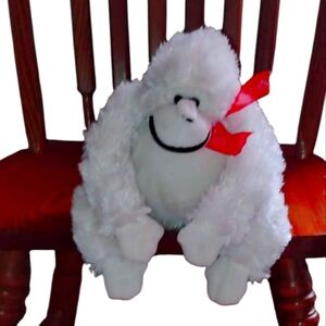 White Dan Dee Gorilla Plush Stuffed Animal Black Eyes & Mouth Red Ribbon